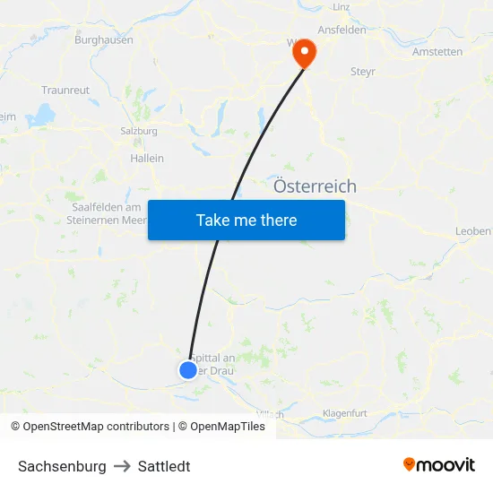 Sachsenburg to Sattledt map