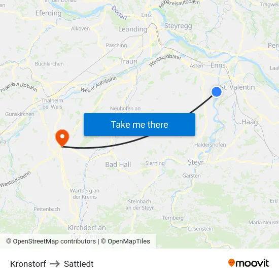 Kronstorf to Sattledt map