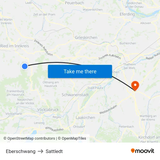 Eberschwang to Sattledt map