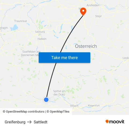 Greifenburg to Sattledt map