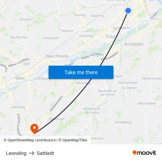 Leonding to Sattledt map