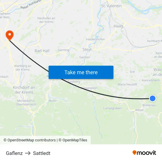 Gaflenz to Sattledt map