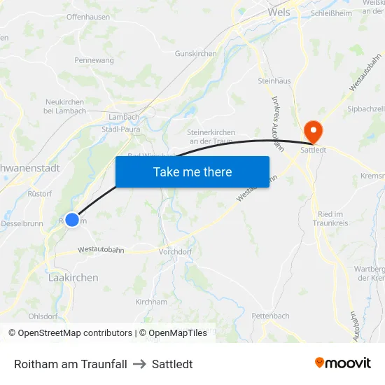 Roitham am Traunfall to Sattledt map