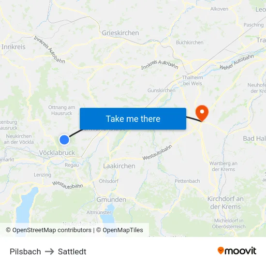 Pilsbach to Sattledt map