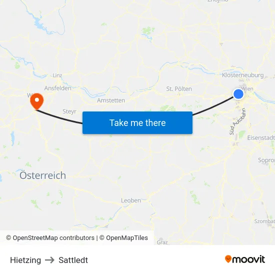Hietzing to Sattledt map