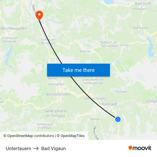 Untertauern to Bad Vigaun map