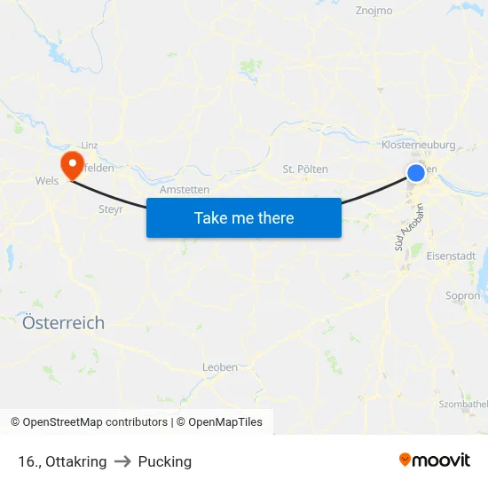 16., Ottakring to Pucking map