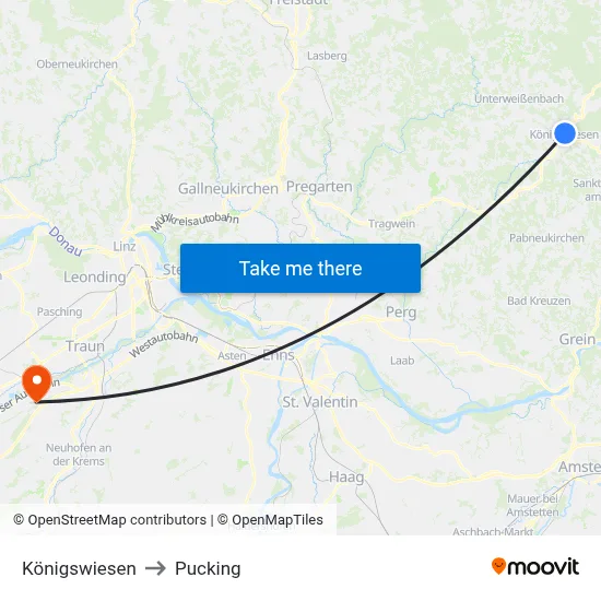 Königswiesen to Pucking map