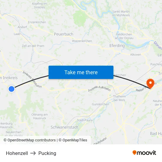 Hohenzell to Pucking map