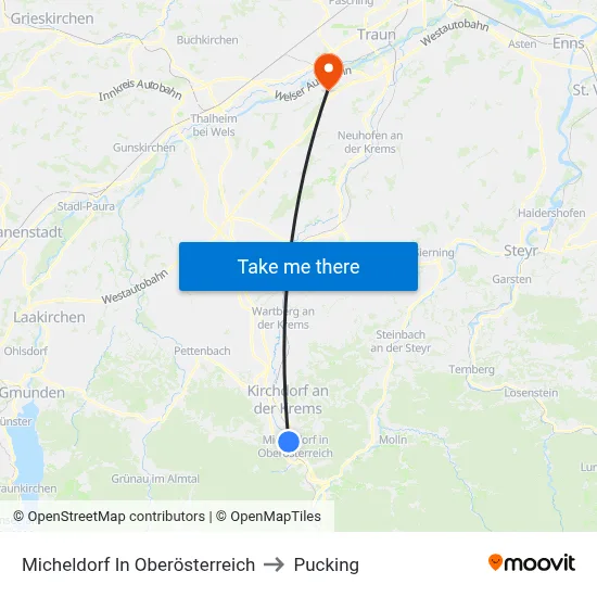 Micheldorf In Oberösterreich to Pucking map