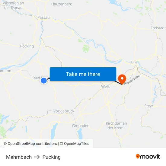 Mehrnbach to Pucking map