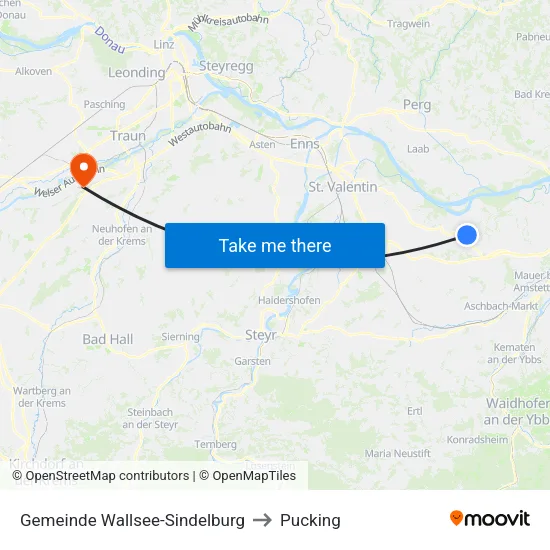 Gemeinde Wallsee-Sindelburg to Pucking map