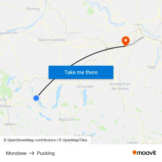Mondsee to Pucking map