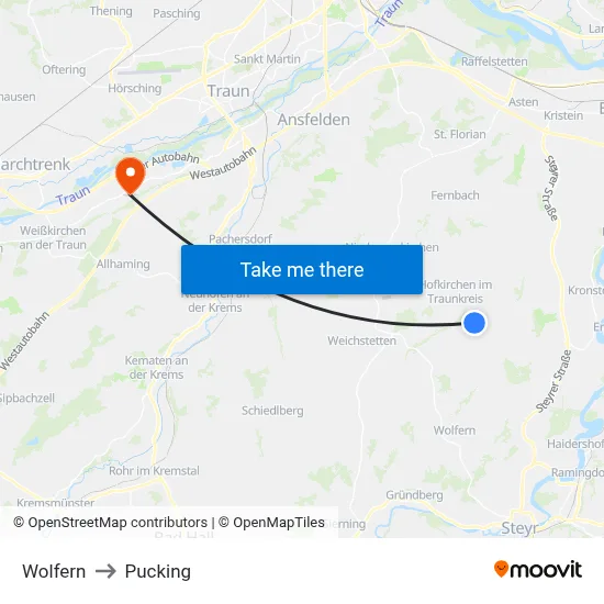 Wolfern to Pucking map