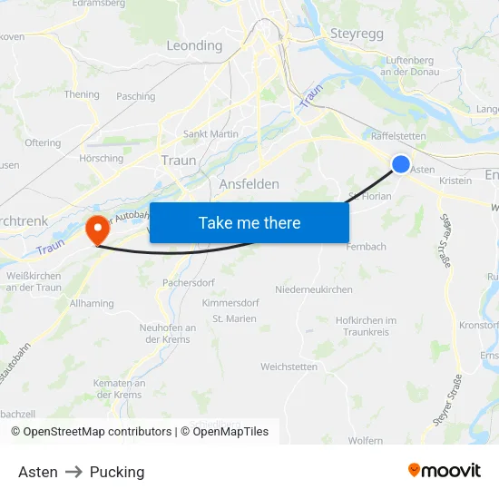 Asten to Pucking map