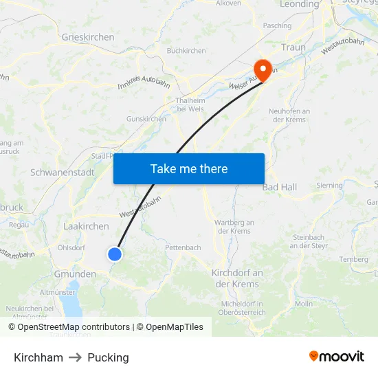 Kirchham to Pucking map