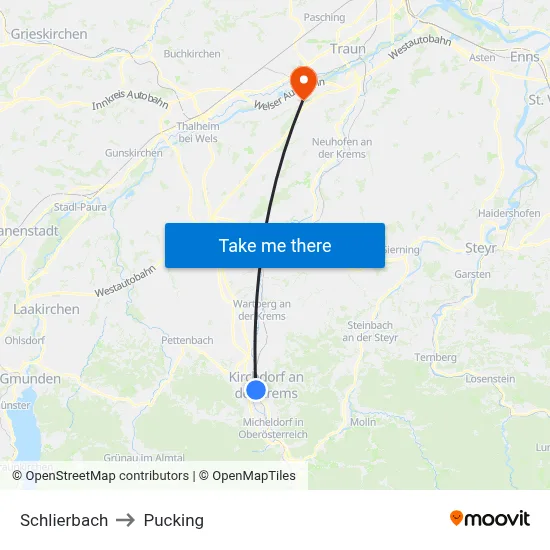 Schlierbach to Pucking map