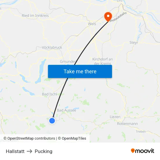 Hallstatt to Pucking map