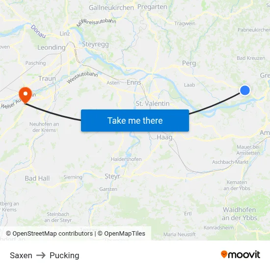 Saxen to Pucking map