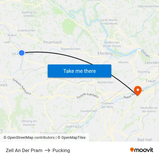 Zell An Der Pram to Pucking map