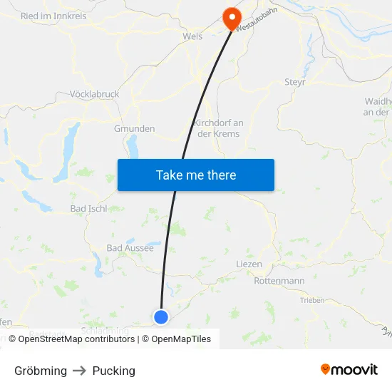 Gröbming to Pucking map