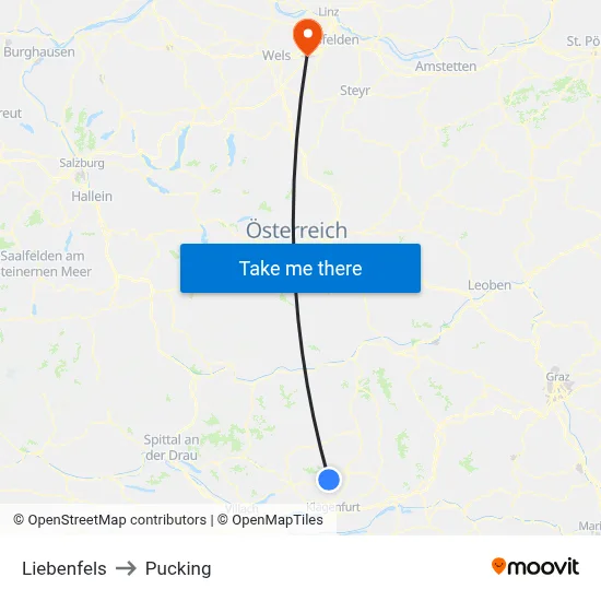 Liebenfels to Pucking map