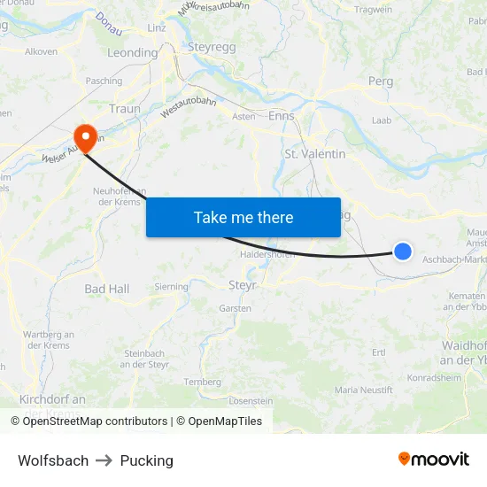 Wolfsbach to Pucking map