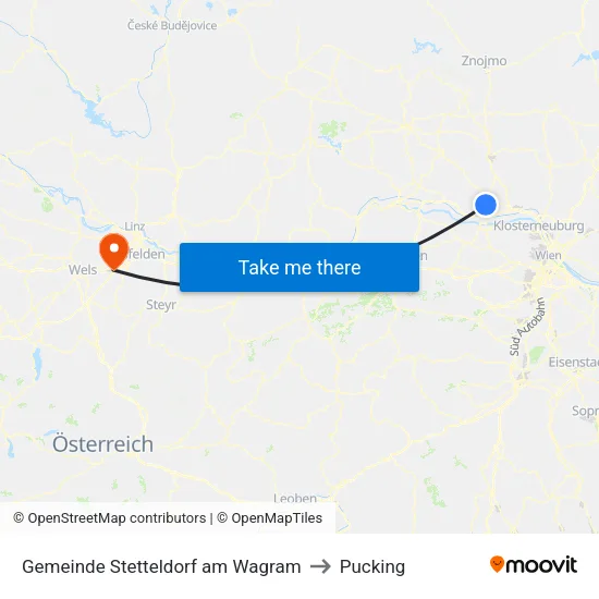 Gemeinde Stetteldorf am Wagram to Pucking map