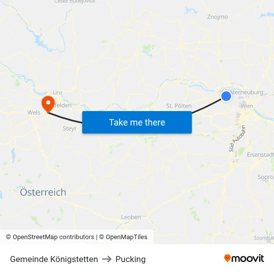 Gemeinde Königstetten to Pucking map