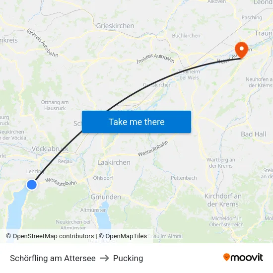 Schörfling am Attersee to Pucking map