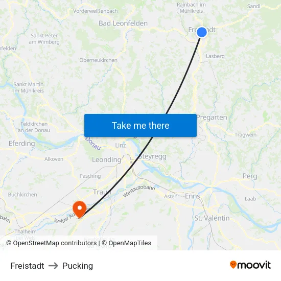 Freistadt to Pucking map