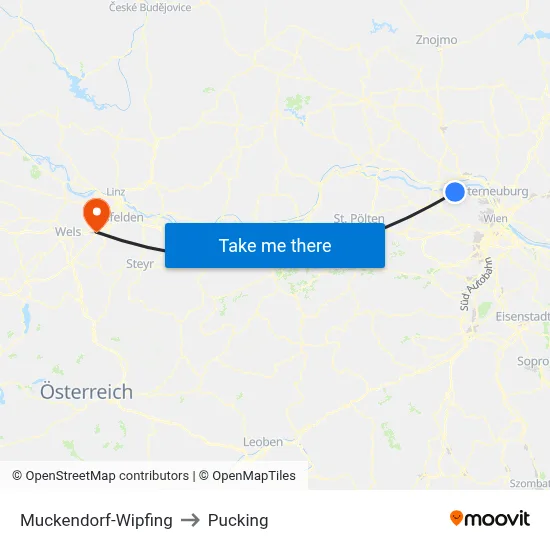 Muckendorf-Wipfing to Pucking map
