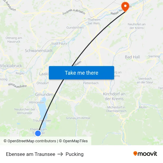 Ebensee am Traunsee to Pucking map