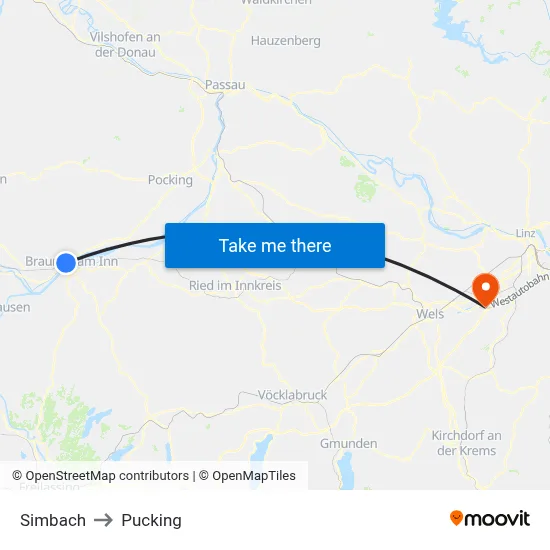 Simbach to Pucking map