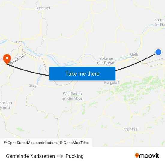 Gemeinde Karlstetten to Pucking map