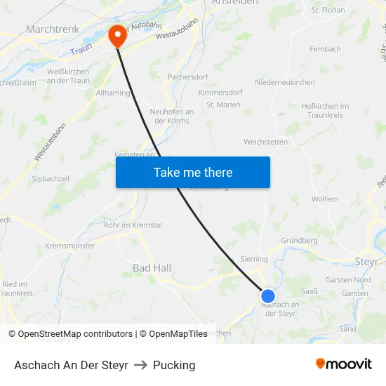 Aschach An Der Steyr to Pucking map