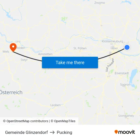 Gemeinde Glinzendorf to Pucking map