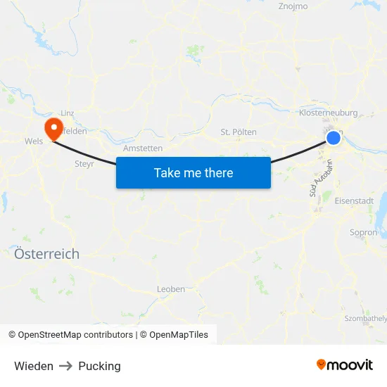 Wieden to Pucking map