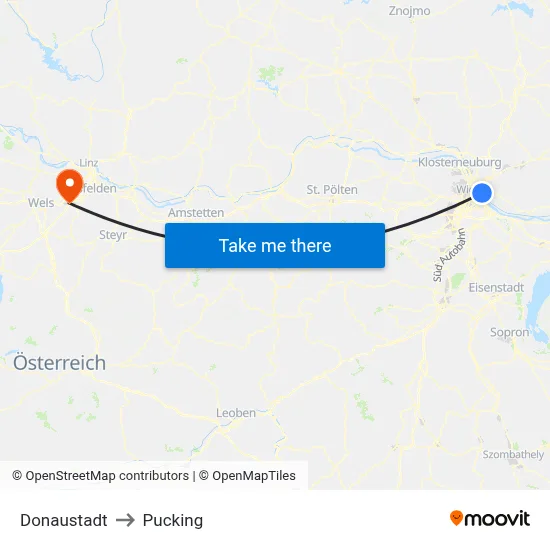 Donaustadt to Pucking map