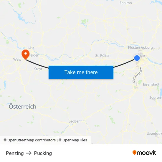 Penzing to Pucking map