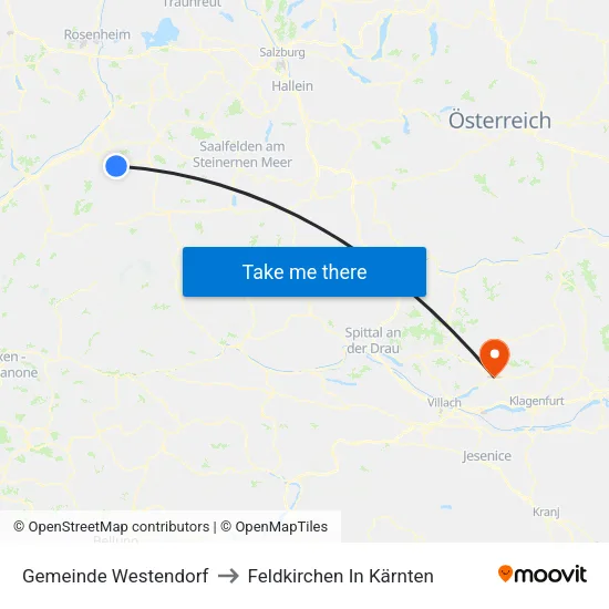 Gemeinde Westendorf to Feldkirchen In Kärnten map