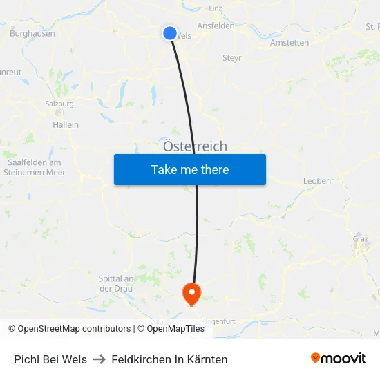 Pichl Bei Wels to Feldkirchen In Kärnten map