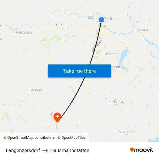 Langenzersdorf to Hausmannstätten map