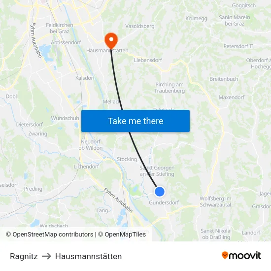 Ragnitz to Hausmannstätten map