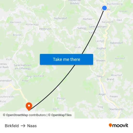 Birkfeld to Naas map