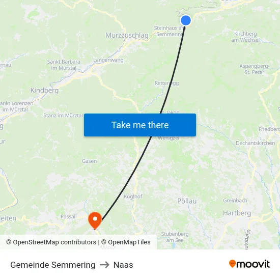 Gemeinde Semmering to Naas map