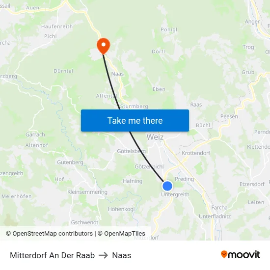 Mitterdorf An Der Raab to Naas map