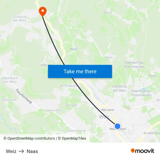 Weiz to Naas map
