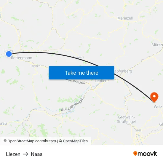 Liezen to Naas map