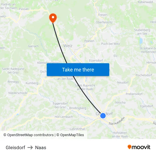 Gleisdorf to Naas map